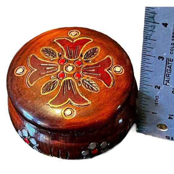Handcrafted Polish Wooden Jewelry Box With Intricate Floral Design & Red Accents - Picture 8 of 8